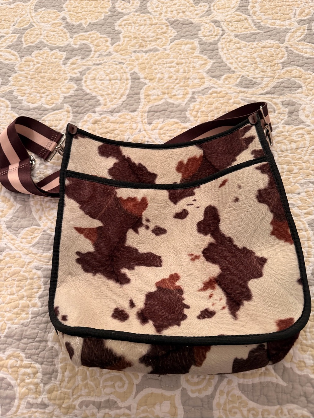 Cowhide-Pattern Crossbody Bag in Brown and Cream